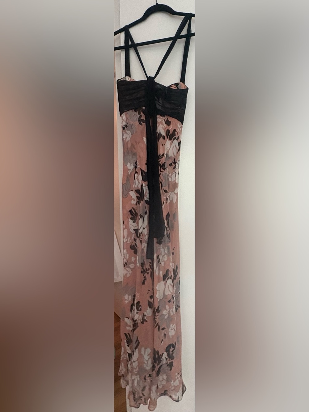 Donna Ricco Pink Floral Maxi Dress with Black Bodice